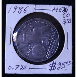Mexico 50 Pesos 1985 World Cup Mexico 1986 .720 Coin Silver Mundial Mexico 1986